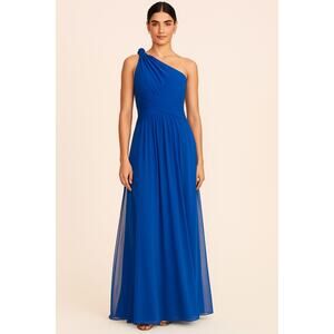 David´S Bridal Women's Royal Blue One Shoulder Chiffon Maxi Dress Plus Size 22
